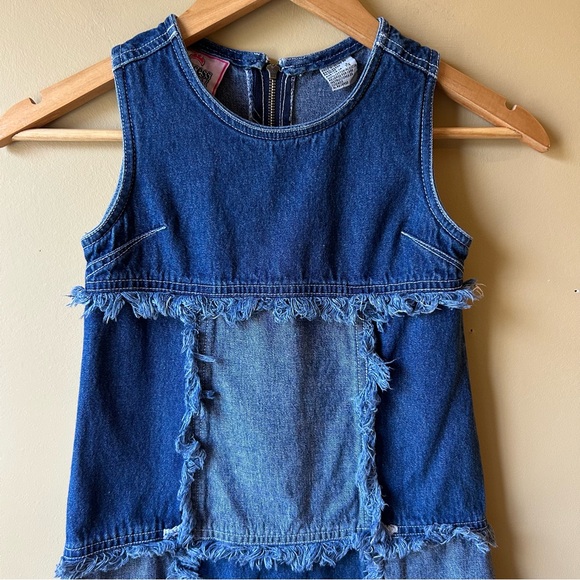 Vintage 90’s Princess Collection Denim Fringe Patchwork Dress Girls Size S 7/8 - Picture 2 of 11